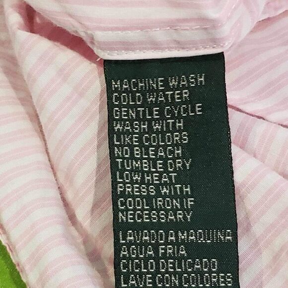 Polo Ralph Lauren RLL Shirt Women's 14 Large Pink Striped LS Button Up Cotton - Picture 5 of 8